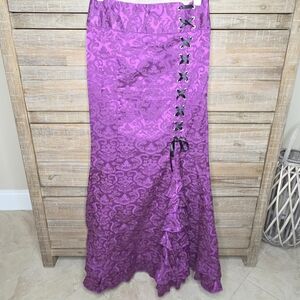 Belle Poque Hi-Waisted Ruffled Victorian Maxi Skirt Sz 10 Lace-up Whimsigoth